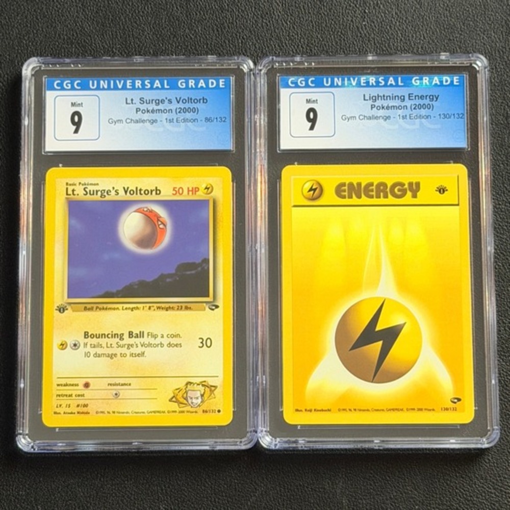 Pokemon Lt. Surge's Voltorb 1st Ed 86/132 Lightning Energy CGC 9 Gym Challenge